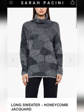 Sarah Pacini Gray Honeycomb Jacquard Turtleneck Sweater One Size Like New